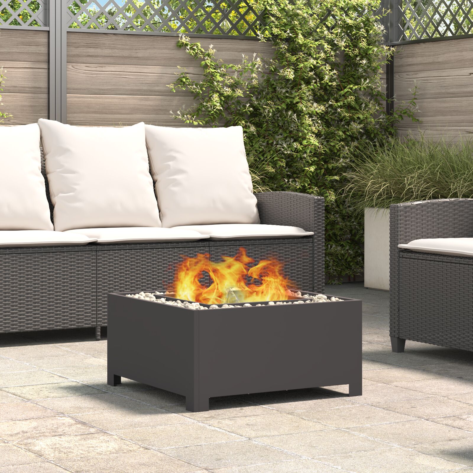 vidaXL Feuerstelle Quadrat Schwarz 60x60x30 cm Stahl