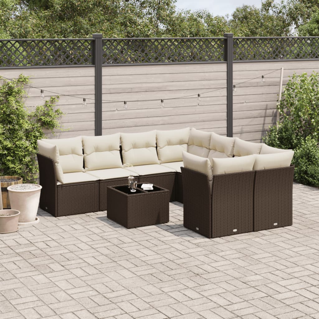 9-tlg. Garten-Sofagarnitur mit Kissen Braun Poly Rattan 9-tlg. Garten-Sofagarnitur mit Kissen Braun Poly Rattan