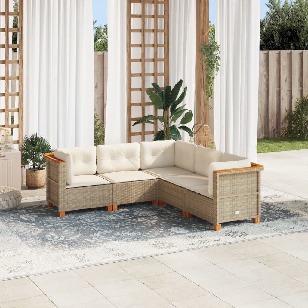 5-tlg. Garten-Sofagarnitur mit Kissen Beige Poly Rattan 5-tlg. Garten-Sofagarnitur mit Kissen Beige Poly Rattan
