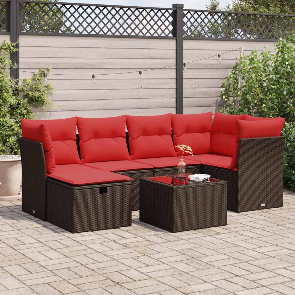 7-tlg. Garten-Sofagarnitur mit Kissen Braun Poly Rattan 7-tlg. Garten-Sofagarnitur mit Kissen Braun Poly Rattan