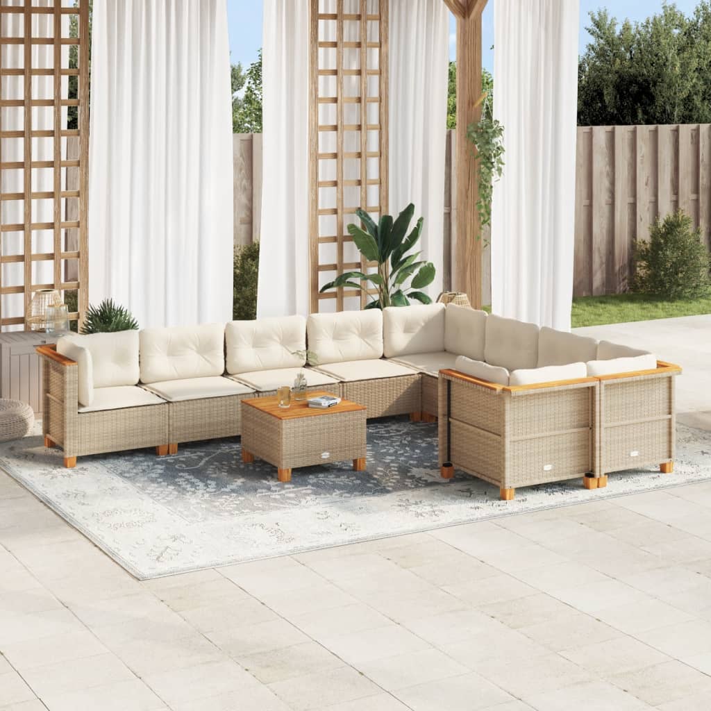 10-tlg. Garten-Sofagarnitur mit Kissen Beige Poly Rattan 10-tlg. Garten-Sofagarnitur mit Kissen Beige Poly Rattan