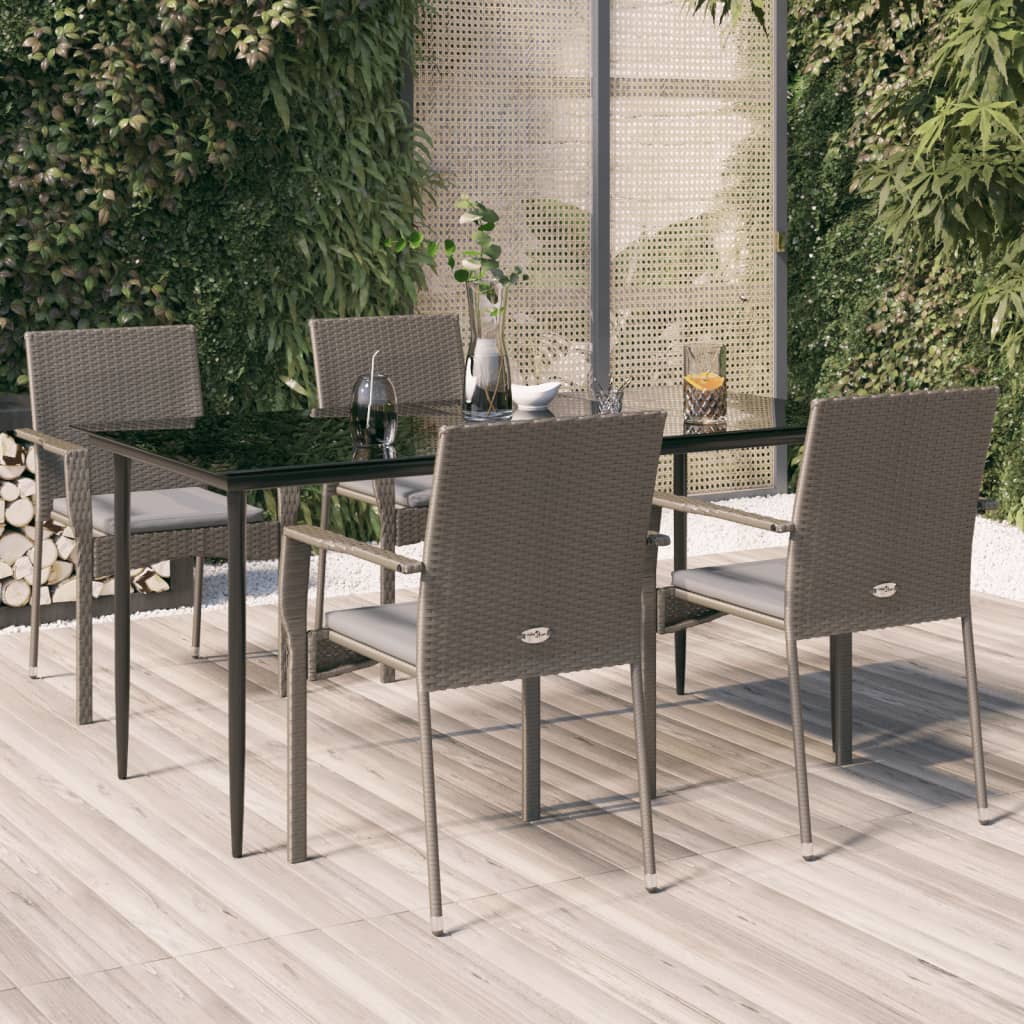 5-tlg. Garten-Essgruppe mit Kissen Schwarz und Grau Poly Rattan 5-tlg. Garten-Essgruppe mit Kissen Schwarz und Grau Poly Rattan