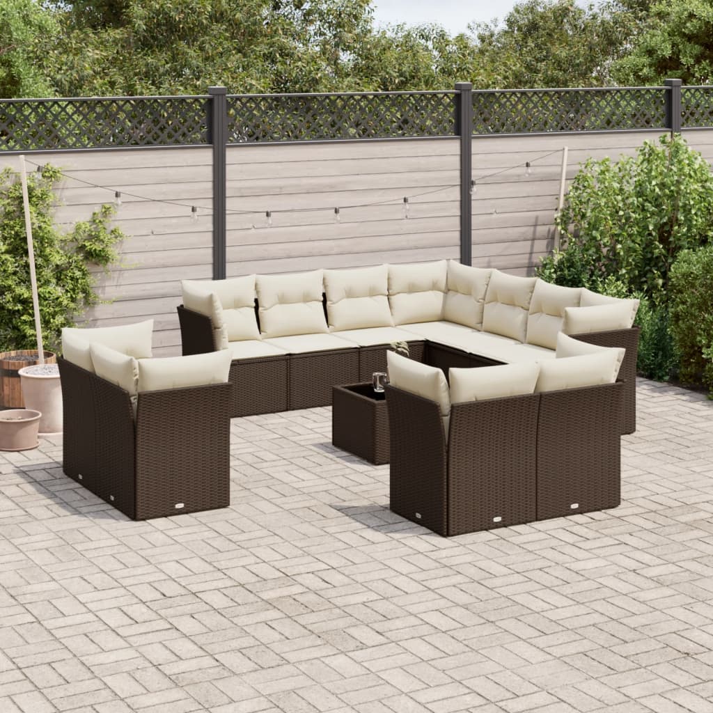 12-tlg. Garten-Sofagarnitur mit Kissen Braun Poly Rattan 12-tlg. Garten-Sofagarnitur mit Kissen Braun Poly Rattan