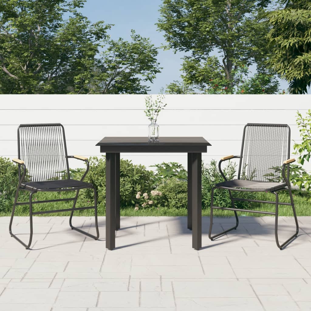 3-tlg. Garten-Essgruppe Schwarz PVC Rattan 3-tlg. Garten-Essgruppe Schwarz PVC Rattan