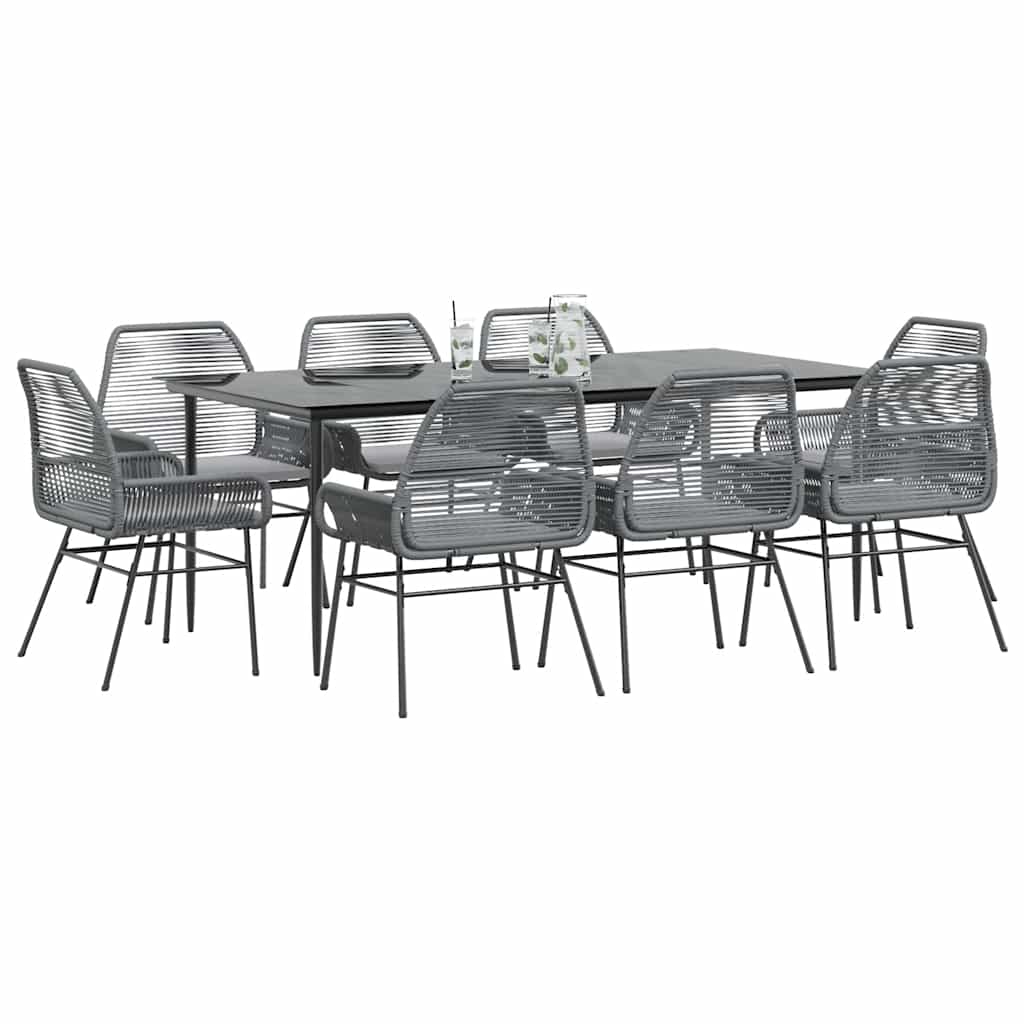 vidaXL 9-tlg. Garten-Essgruppe mit Kissen Grau Poly Rattan Glas