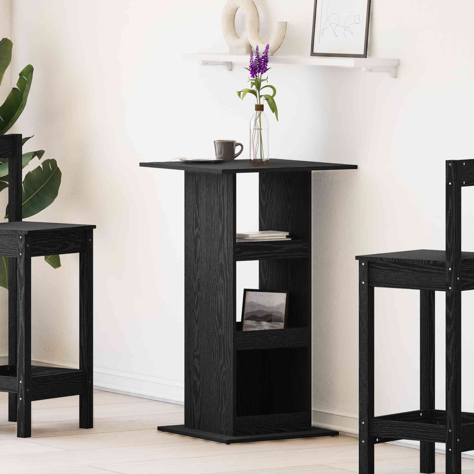Bar Tisch mit Stauraum Schwarz Eiche 60x60x102 cm Holzwerkstoff