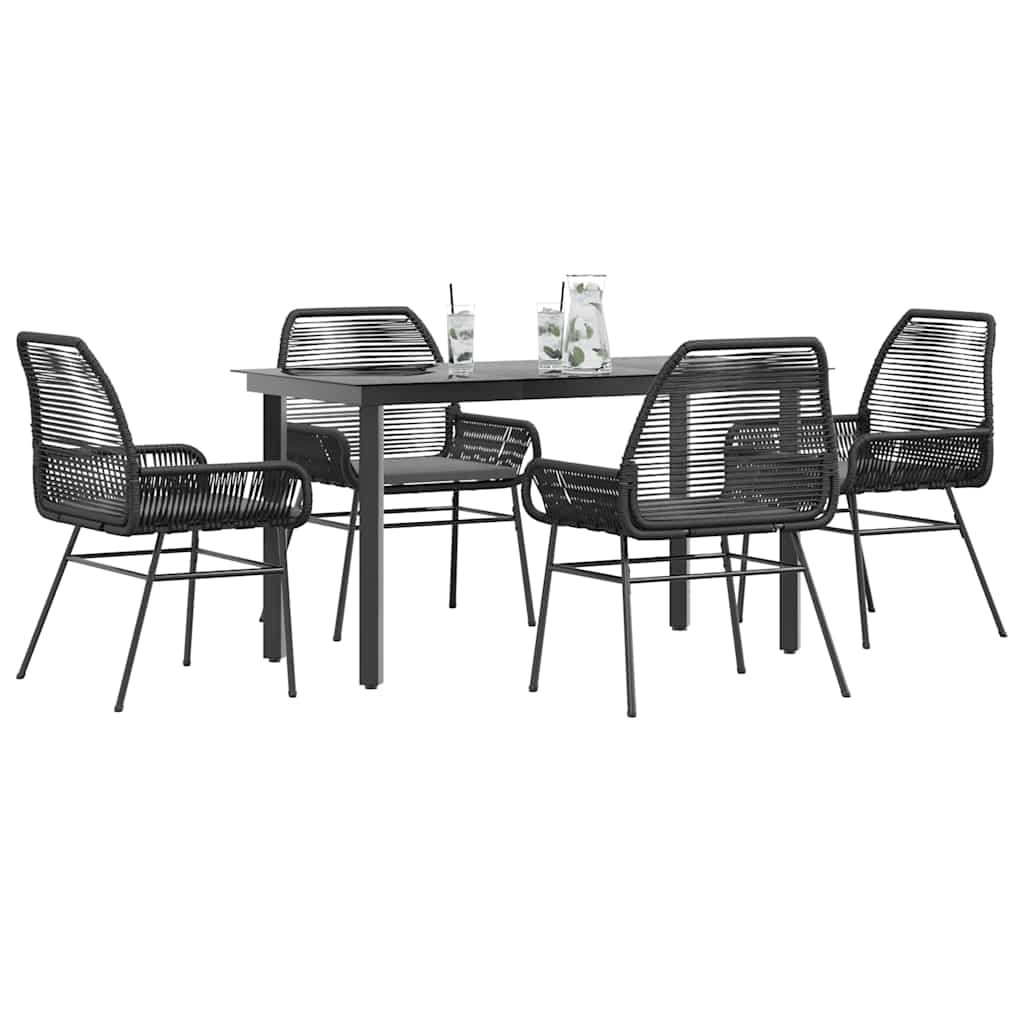 vidaXL 5-tlg. Garten-Essgruppe mit Kissen Schwarz Poly Rattan Glas vidaXL 5-tlg. Garten-Essgruppe mit Kissen Schwarz Poly Rattan Glas