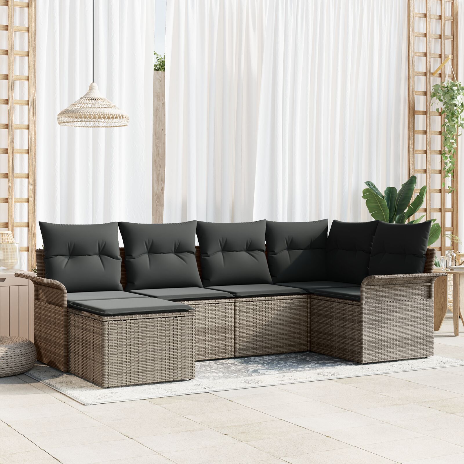 6-teiliges Garten-sofa-set mit Kissen Grau Poly-Rattan 6-teiliges Garten-sofa-set mit Kissen Grau Poly-Rattan