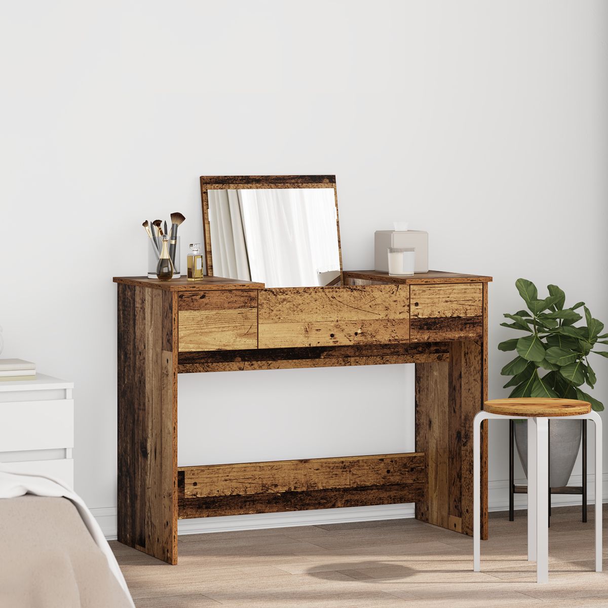 Schminktisch mit Spiegel Altholz 100x45x76 cm