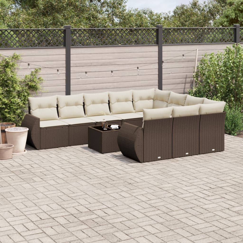 11-tlg. Garten-Sofagarnitur mit Kissen Braun Poly Rattan 11-tlg. Garten-Sofagarnitur mit Kissen Braun Poly Rattan