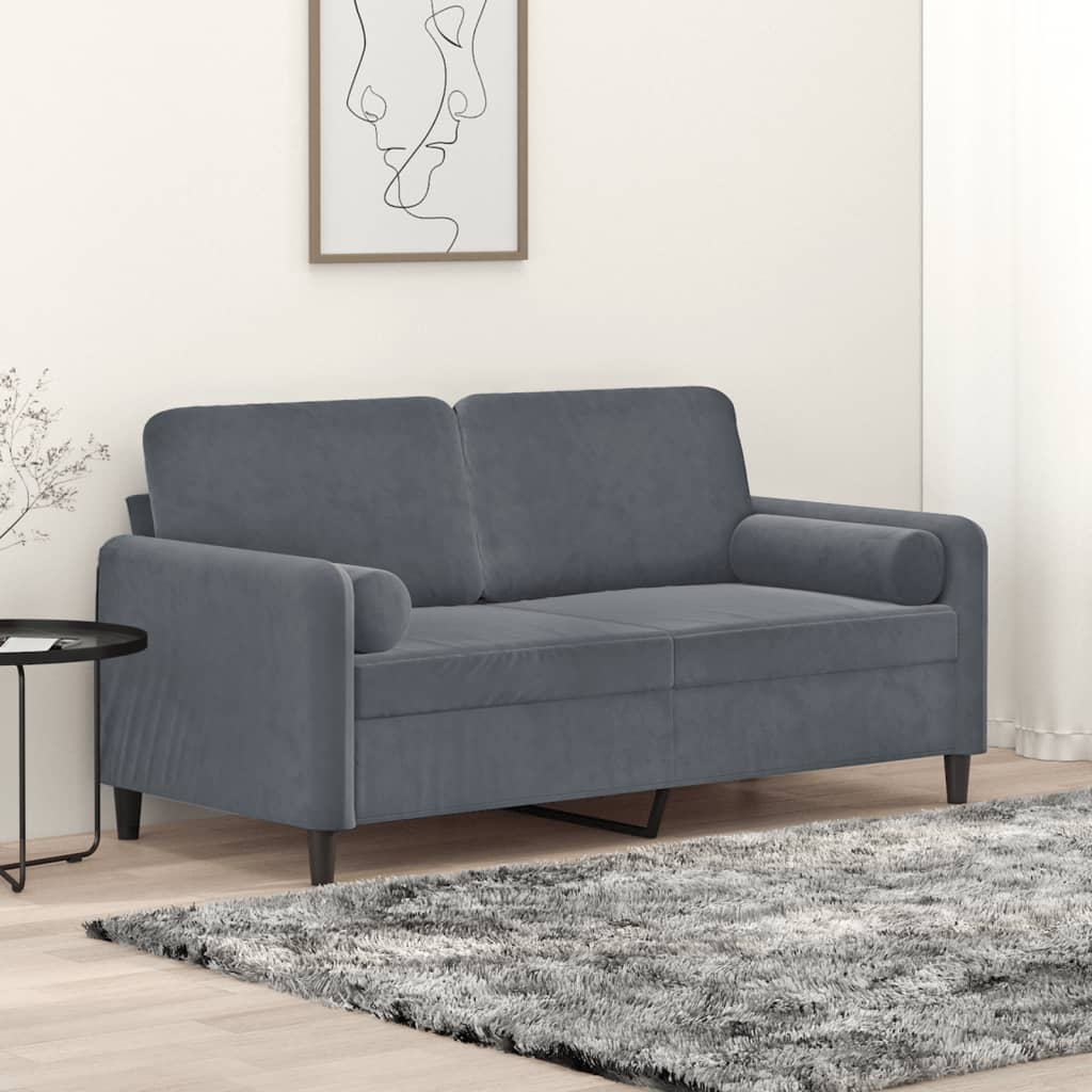 2-Sitzer-Sofa mit Zierkissen Dunkelgrau 140 cm Samt 2-Sitzer-Sofa mit Zierkissen Dunkelgrau 140 cm Samt