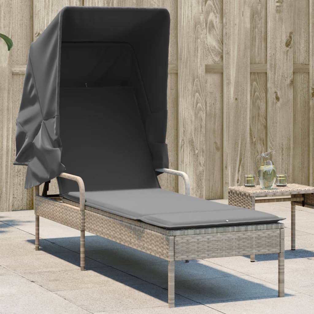 Sonnenliege mit Dach Hellgrau Poly Rattan Sonnenliege mit Dach Hellgrau Poly Rattan