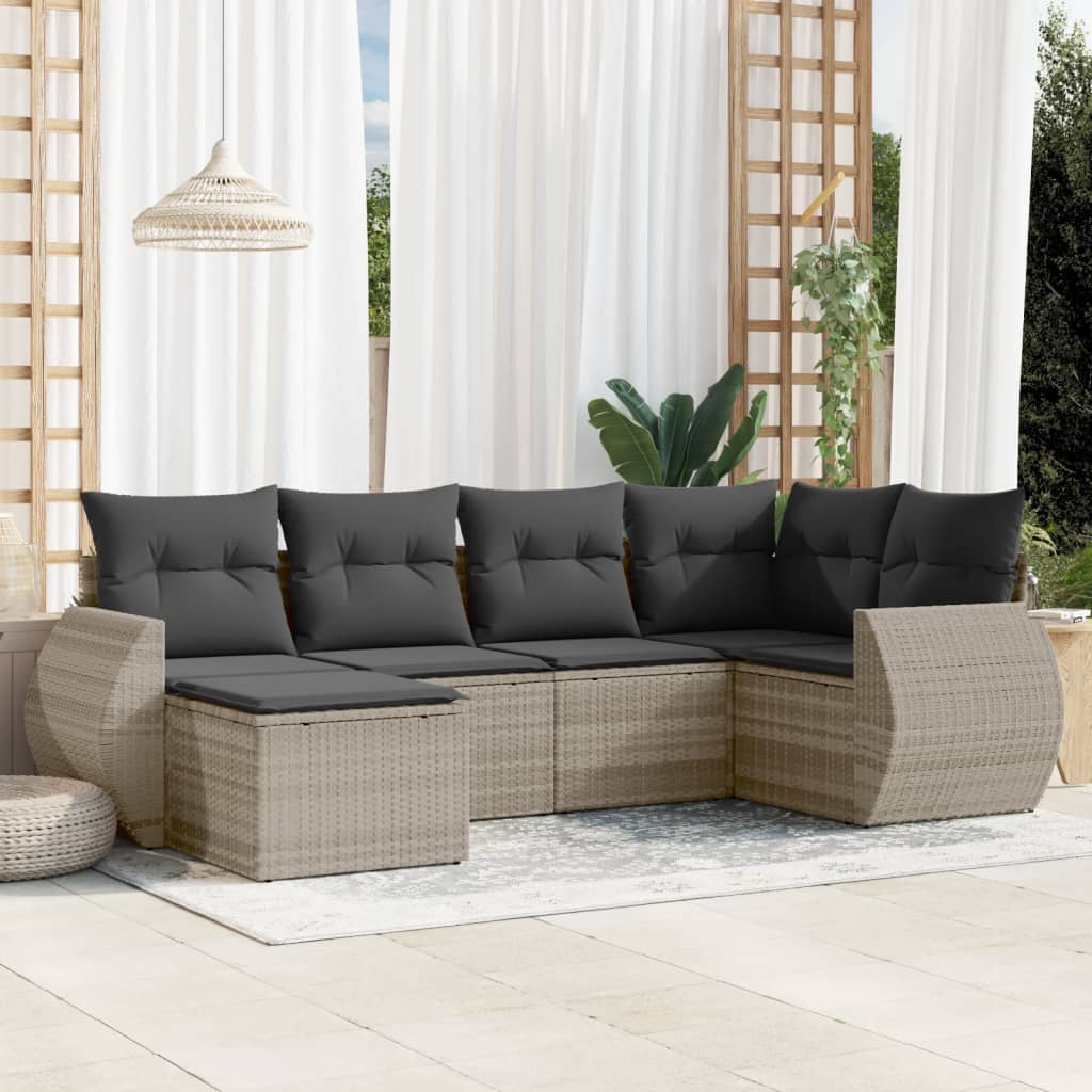 6-tlg. Garten-Sofagarnitur mit Kissen Hellgrau Poly Rattan 6-tlg. Garten-Sofagarnitur mit Kissen Hellgrau Poly Rattan