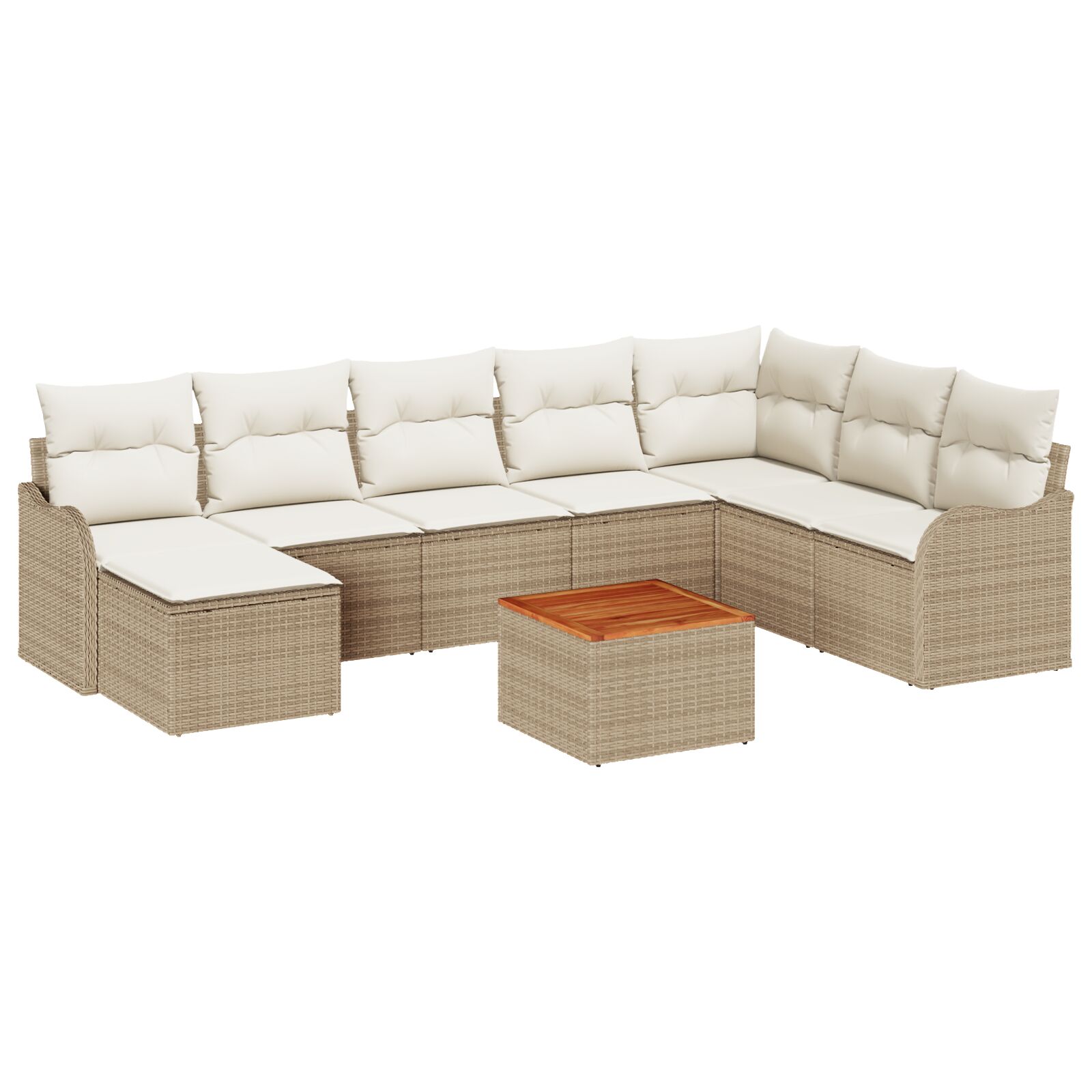 9-teiliges Garten Sofaset mit Kissen Beige Poly Rattan Akazie, 2-Sitzer Garten Sofaset mit Kissen Beige Poly Rattan 9-teiliges Garten Sofaset mit Kissen Beige Poly Rattan Akazie, 2-Sitzer Garten Sofaset mit Kissen Beige Poly Rattan