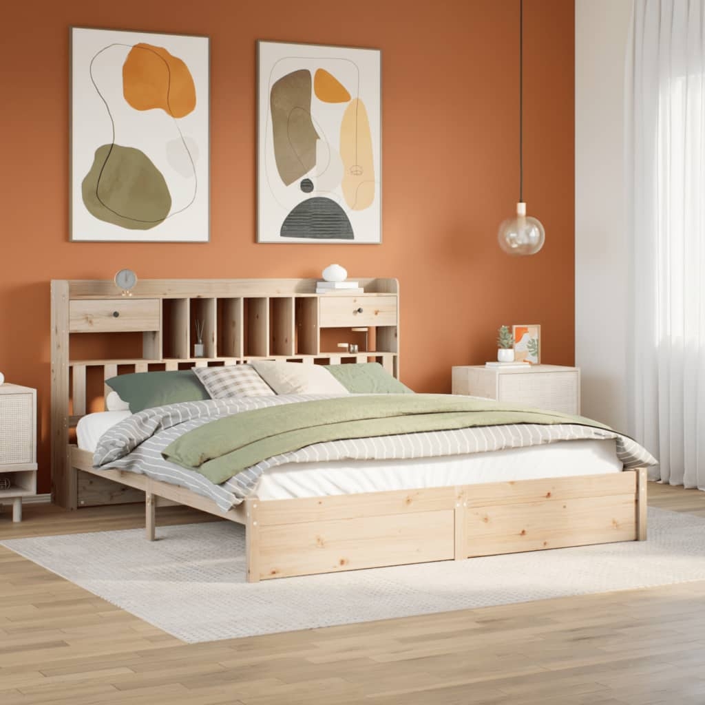 Massivholzbett mit Regal ohne Matratze 180x200 cm Kiefer
