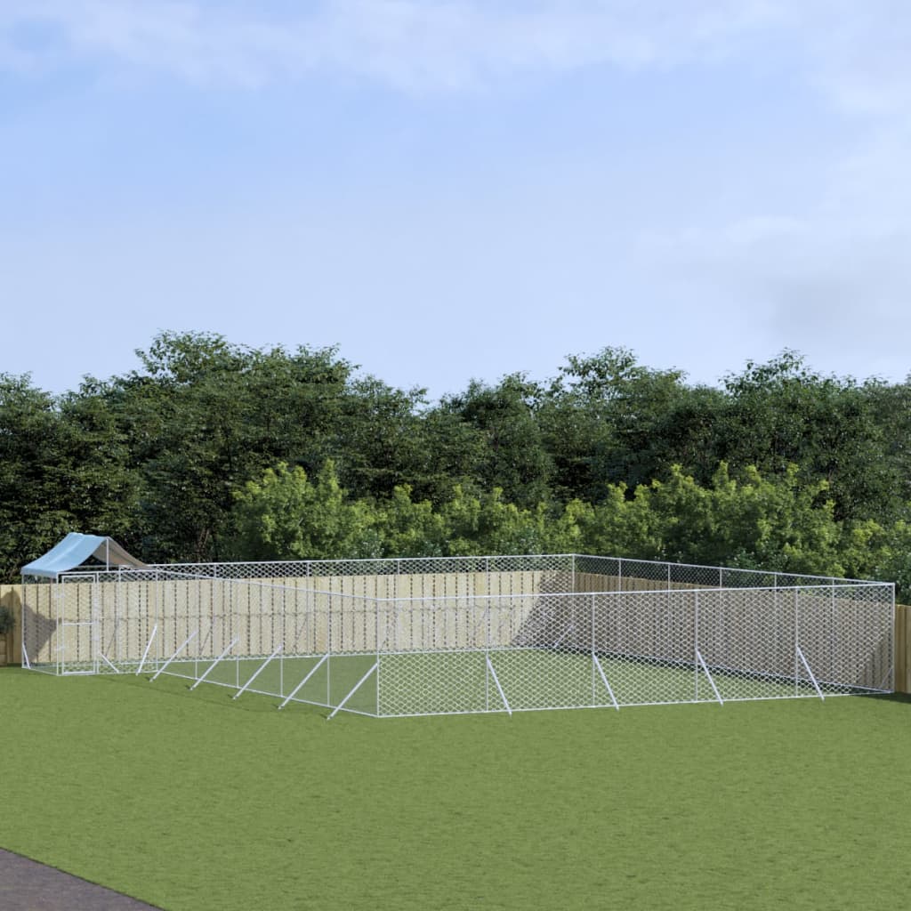 Outdoor-Hundezwinger mit Dach Silbern 12x12x2,5m Stahl Verzinkt Outdoor-Hundezwinger mit Dach Silbern 12x12x2,5m Stahl Verzinkt