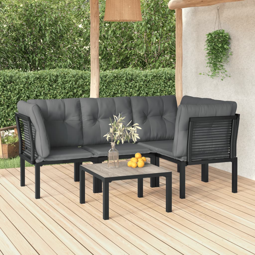 5-tlg. Garten-Lounge-Set Schwarz und Grau Poly Rattan 5-tlg. Garten-Lounge-Set Schwarz und Grau Poly Rattan