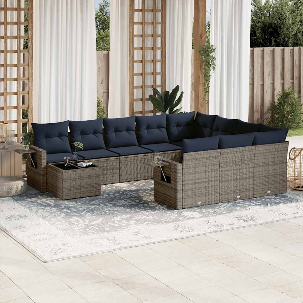 11-teiliges Gartensofa-Set mit Kissen, grau, Polyrattan 11-teiliges Gartensofa-Set mit Kissen, grau, Polyrattan