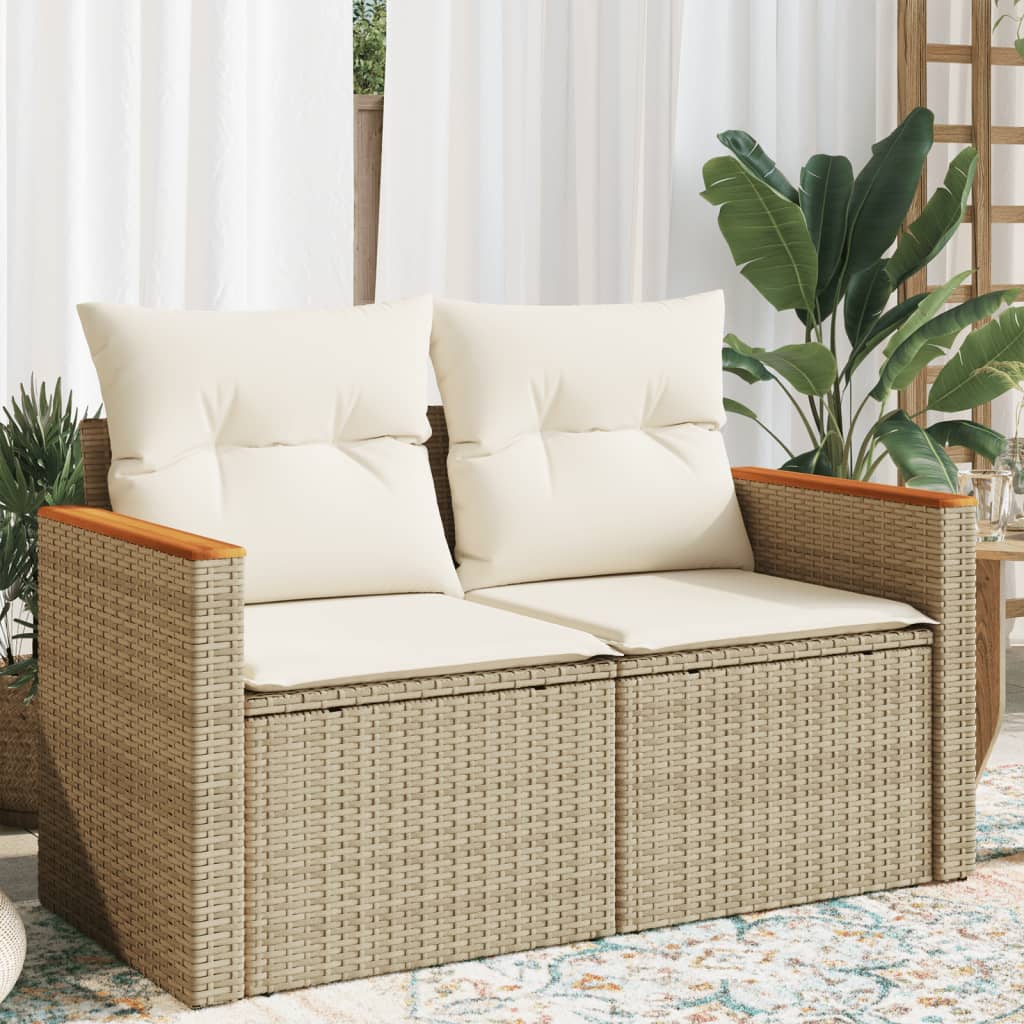 Gartensofa mit Kissen 2-Sitzer Beige Poly Rattan Gartensofa mit Kissen 2-Sitzer Beige Poly Rattan