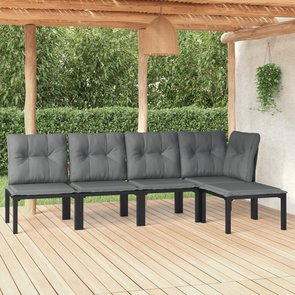 5-tlg. Garten-Lounge-Set Schwarz und Grau Poly Rattan 5-tlg. Garten-Lounge-Set Schwarz und Grau Poly Rattan