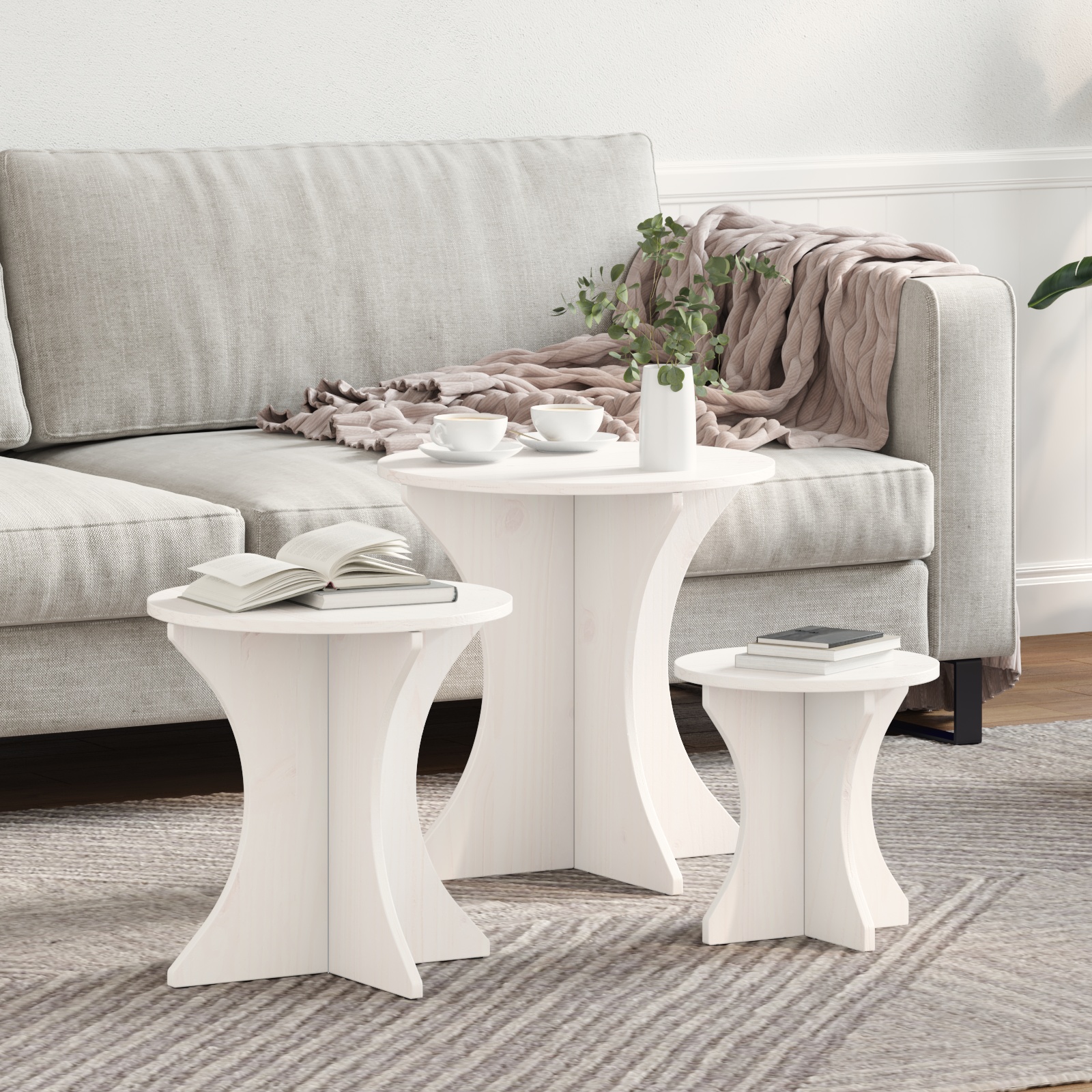 Kaffeetisch Set 3 pcs Weiß 46 x 46 x 47 cm Massivkiefer