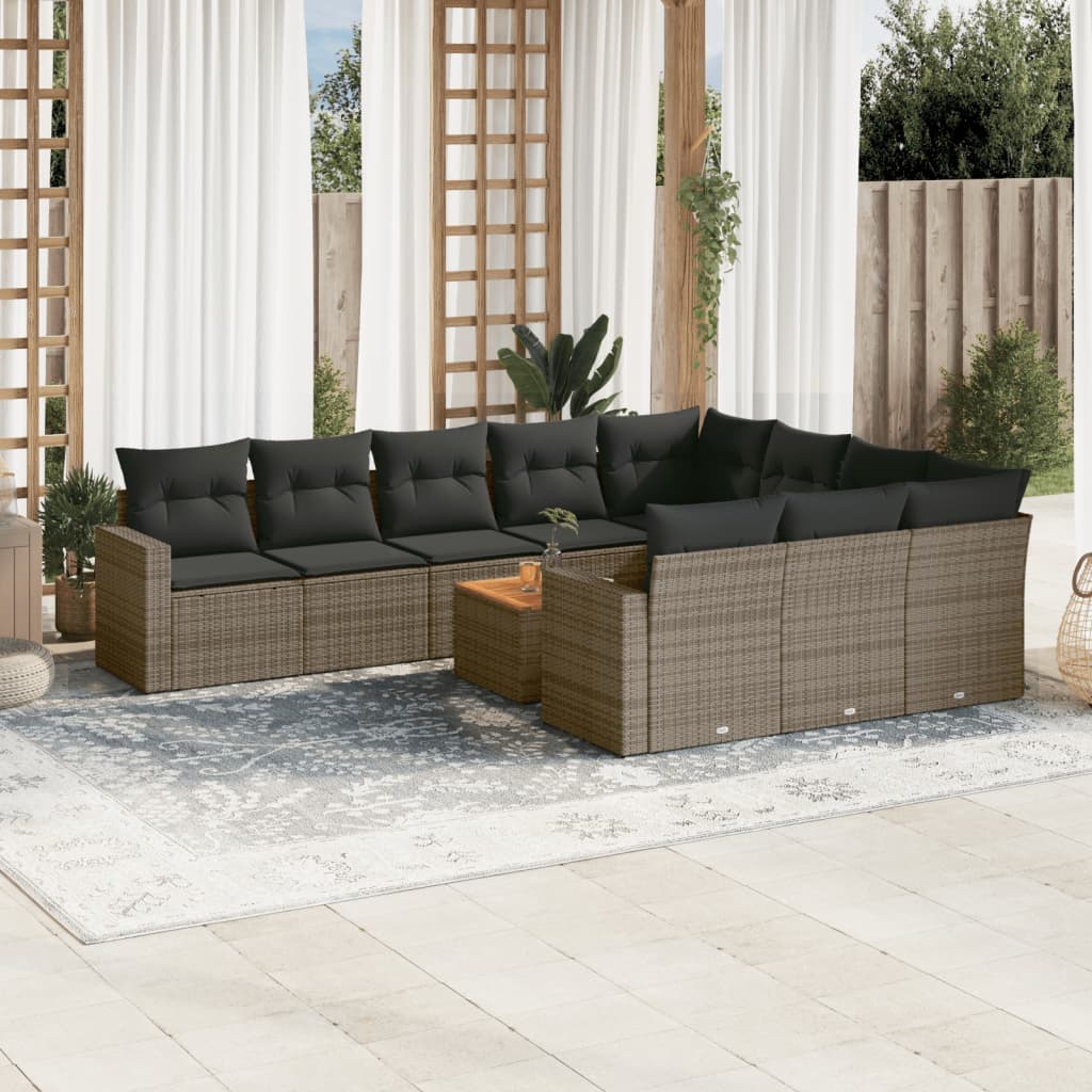 11-tlg. Garten-Sofagarnitur mit Kissen Grau Poly Rattan 11-tlg. Garten-Sofagarnitur mit Kissen Grau Poly Rattan