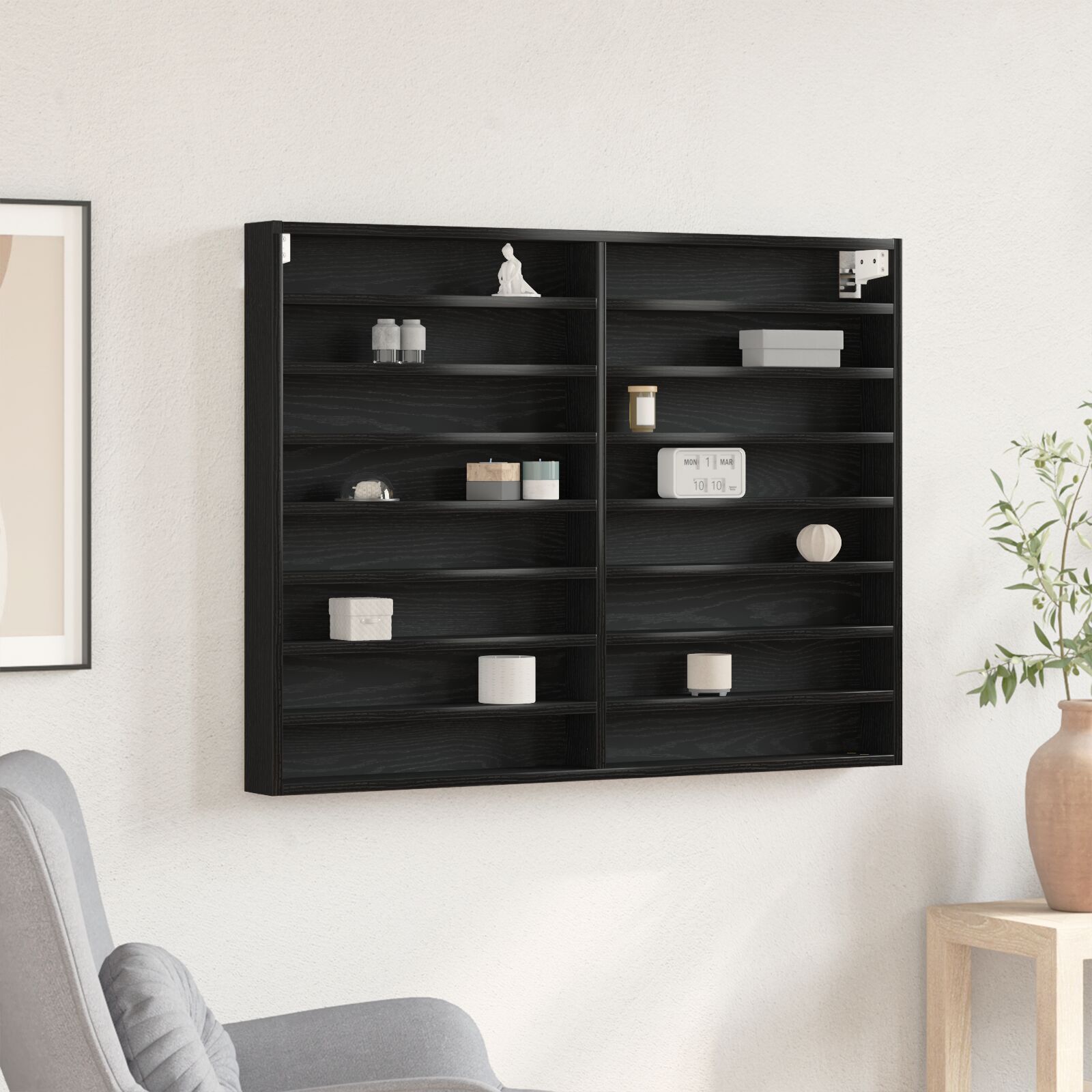 Vitrinenschrank Schwarz Eiche 100x8,5x75 cm Holzwerkstoff