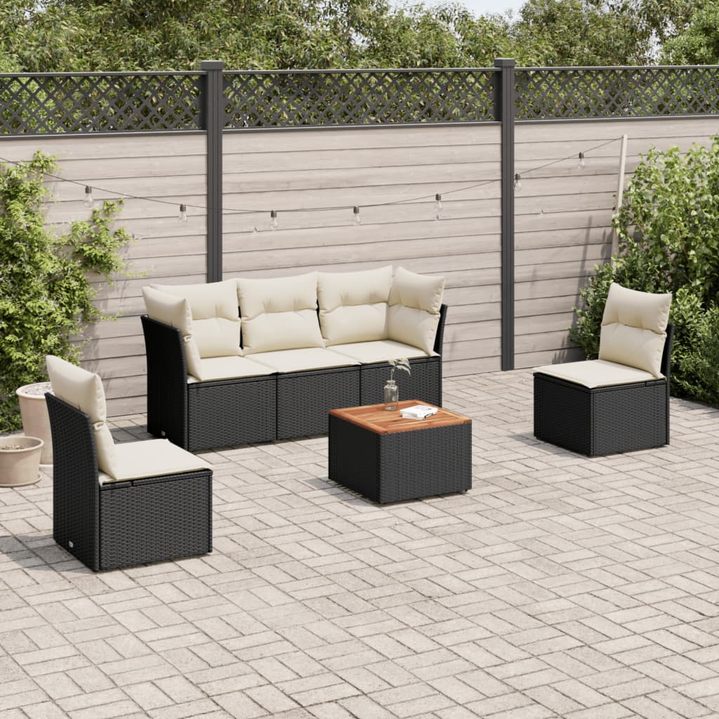 6-tlg. Garten-Sofagarnitur mit Kissen Schwarz Poly Rattan 6-tlg. Garten-Sofagarnitur mit Kissen Schwarz Poly Rattan
