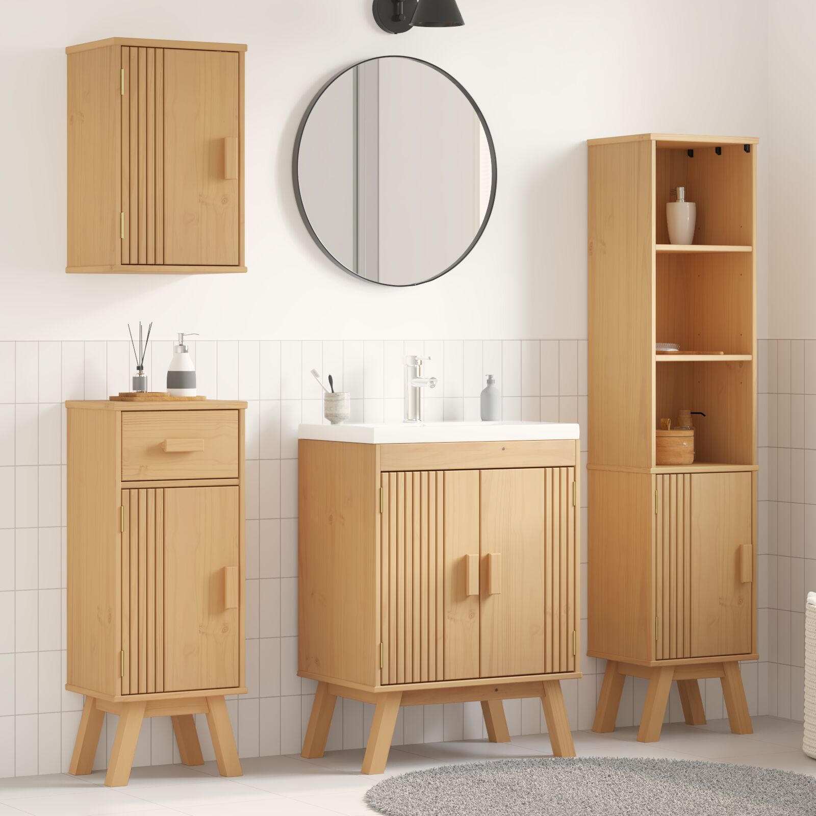 vidaXL 4-teiliges Badezimmermöbel-Set aus massivem Kiefernholz