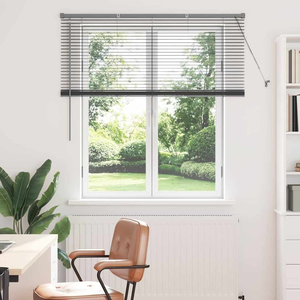 Fenster Jalousie mit Vorhängen Sonstiges Dunkelgrau 80 x 130 cm Aluminium