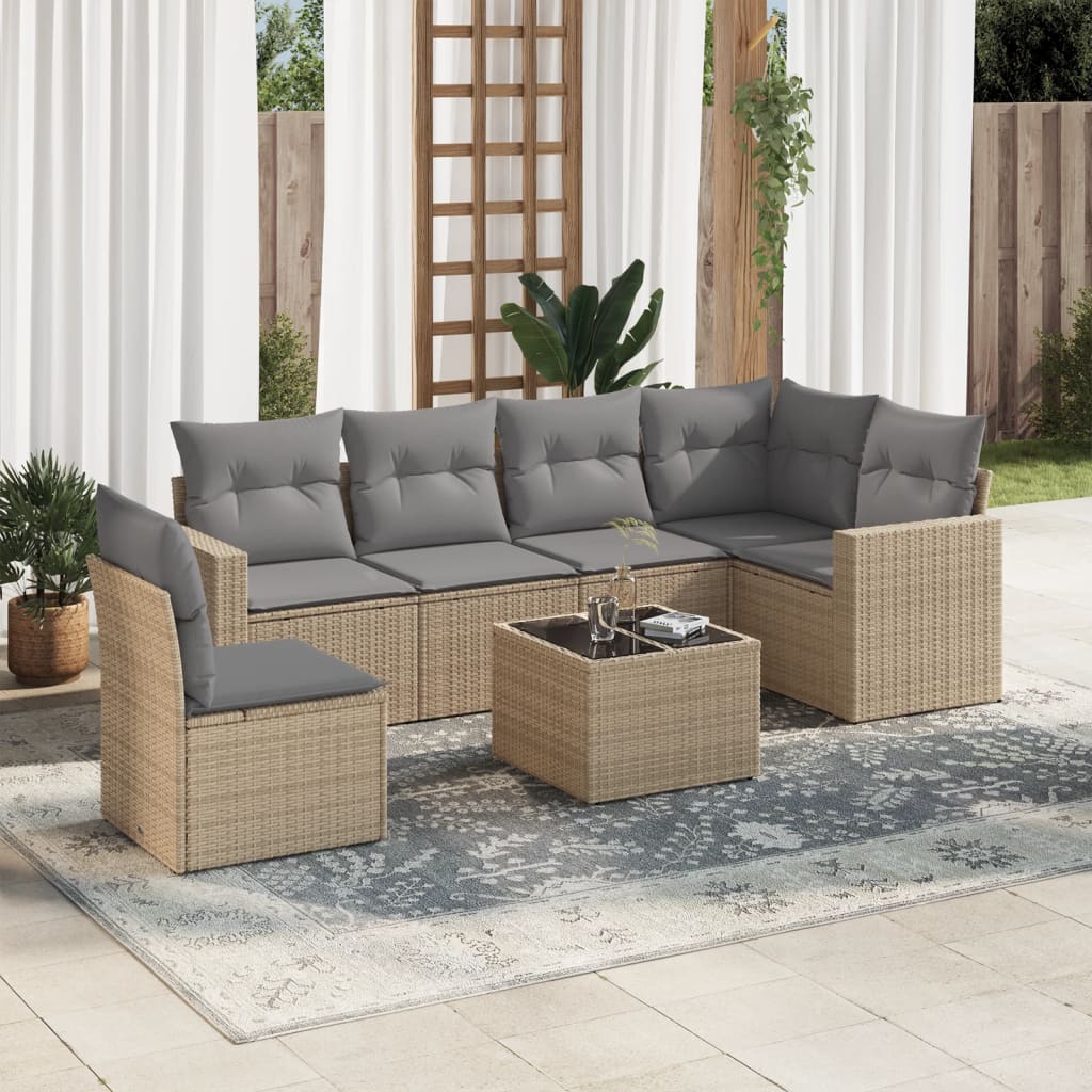 7-tlg. Garten-Sofagarnitur mit Kissen Beige Poly Rattan 7-tlg. Garten-Sofagarnitur mit Kissen Beige Poly Rattan