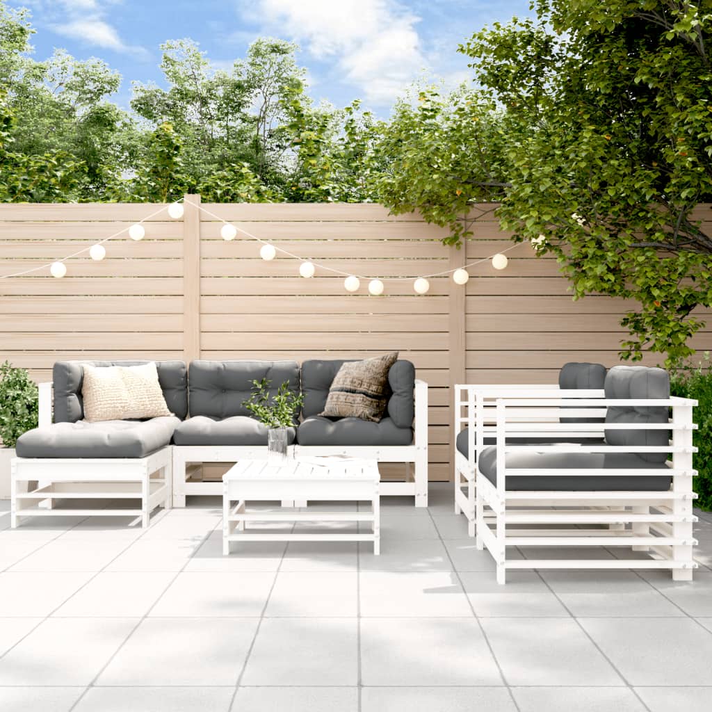 7-tlg. Garten-Lounge-Set mit Kissen Weiß Massivholz 7-tlg. Garten-Lounge-Set mit Kissen Weiß Massivholz