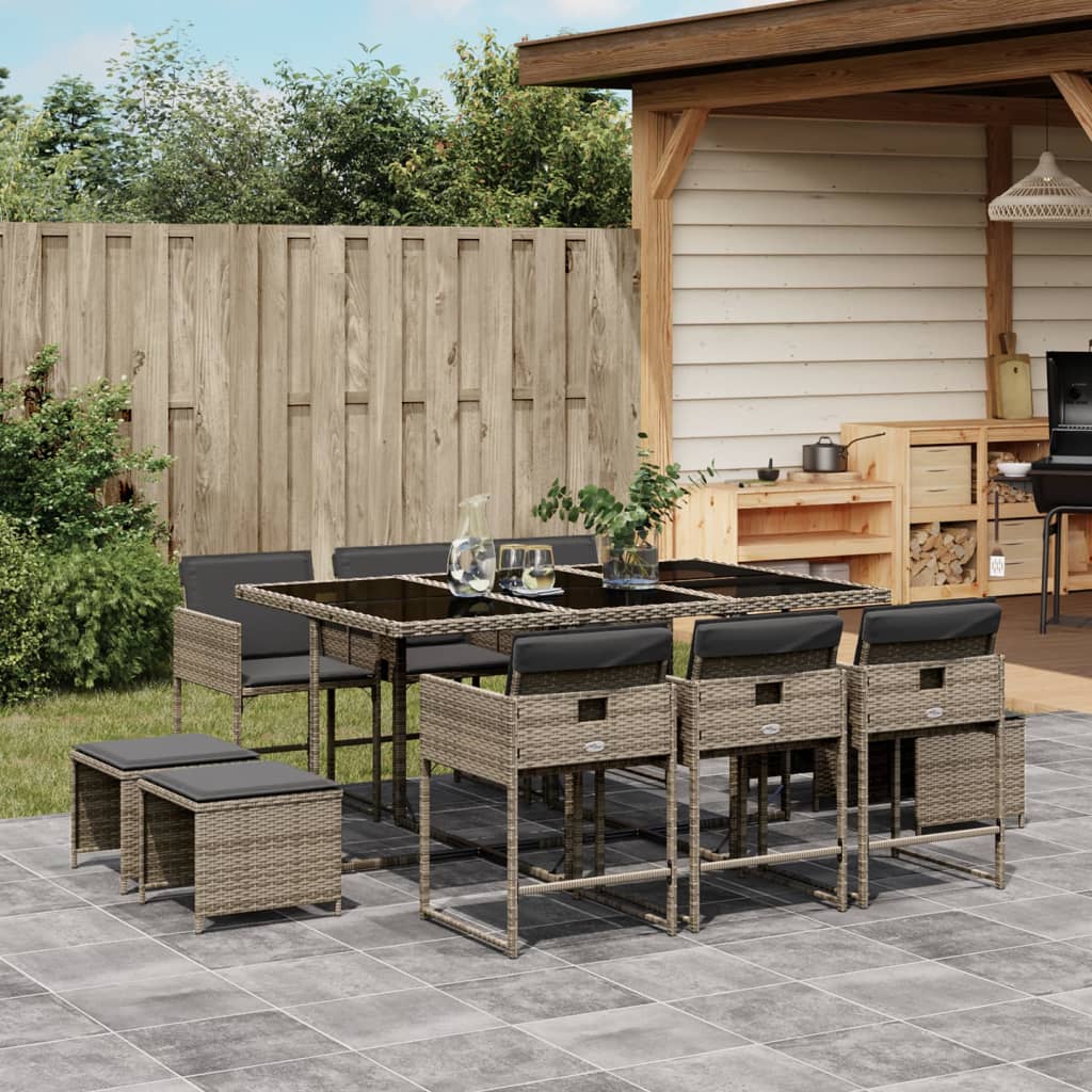 11-tlg. Garten-Essgruppe mit Kissen Grau Poly Rattan 11-tlg. Garten-Essgruppe mit Kissen Grau Poly Rattan