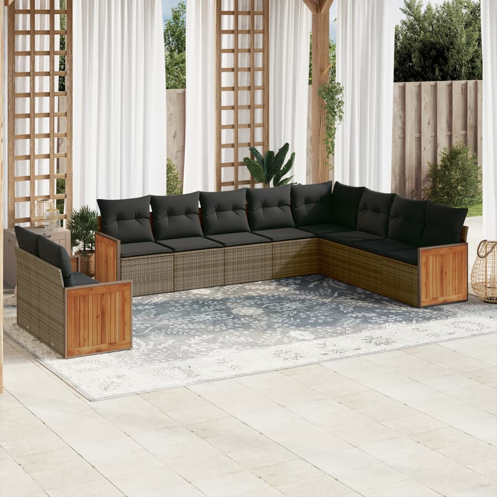 10-tlg. Garten-Sofagarnitur mit Kissen Grau Poly Rattan 10-tlg. Garten-Sofagarnitur mit Kissen Grau Poly Rattan