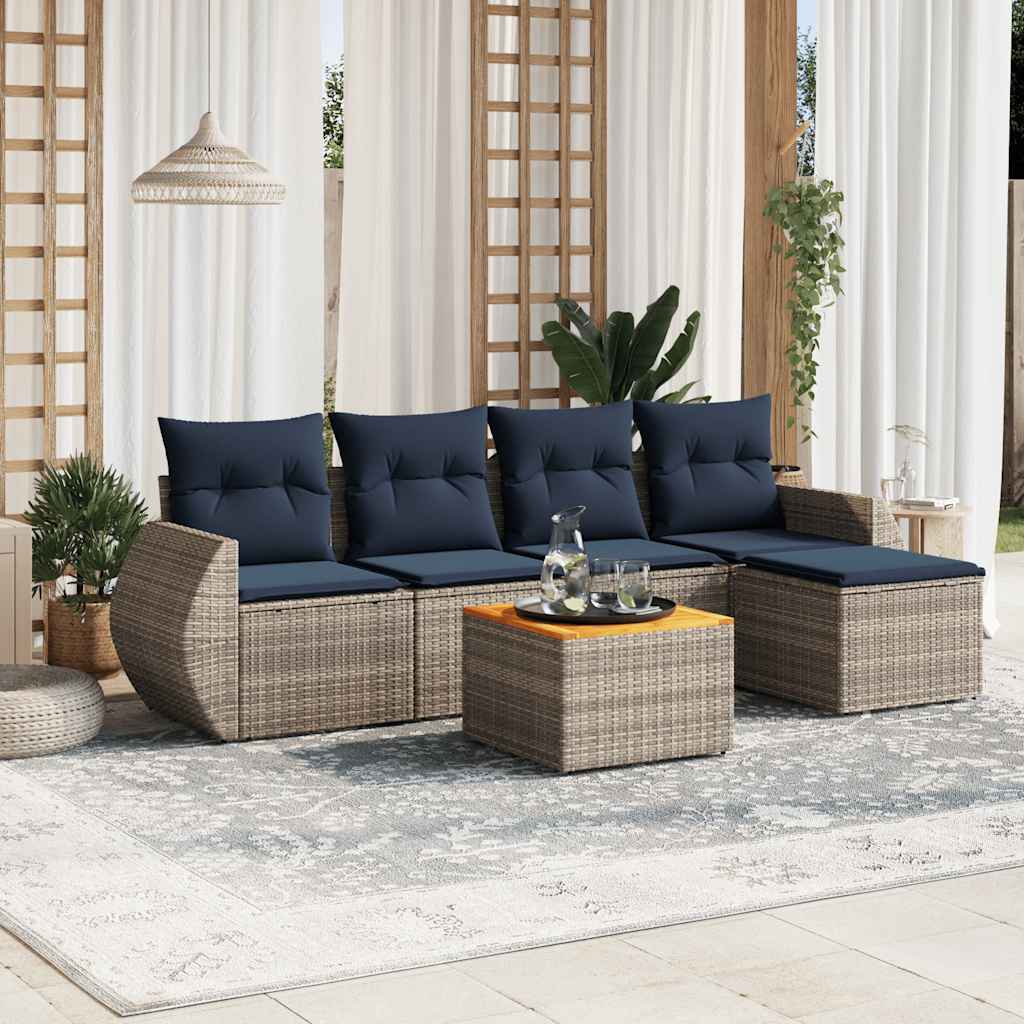 6-teiliges Gartensofa-Set mit Kissen, grau, Polyrattan 6-teiliges Gartensofa-Set mit Kissen, grau, Polyrattan
