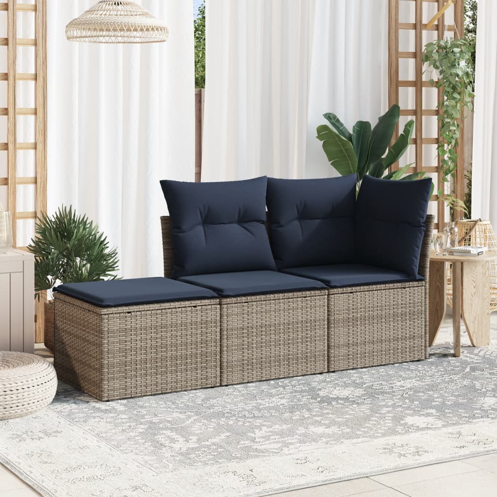 3-tlg. Garten-Sofagarnitur mit Kissen Grau Poly Rattan