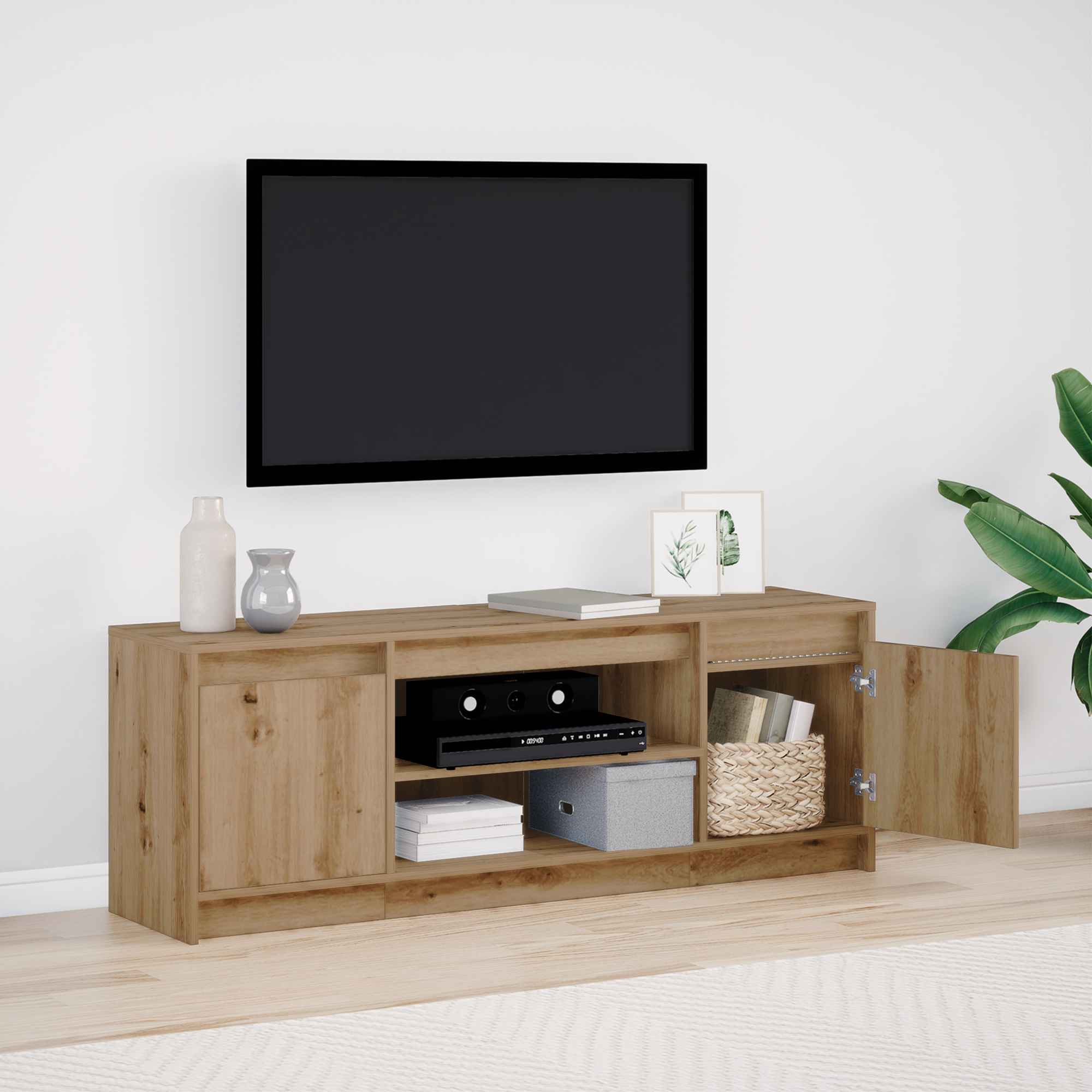 TV-Schrank mit LED Artisan Eiche 139,5x34x50 cm Holzwerkstoff