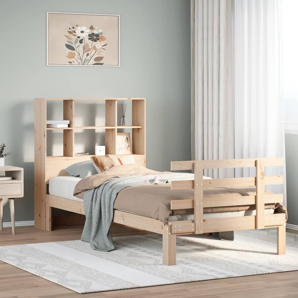 Massivholzbett mit Regal ohne Matratze 90x190 cm Kiefer