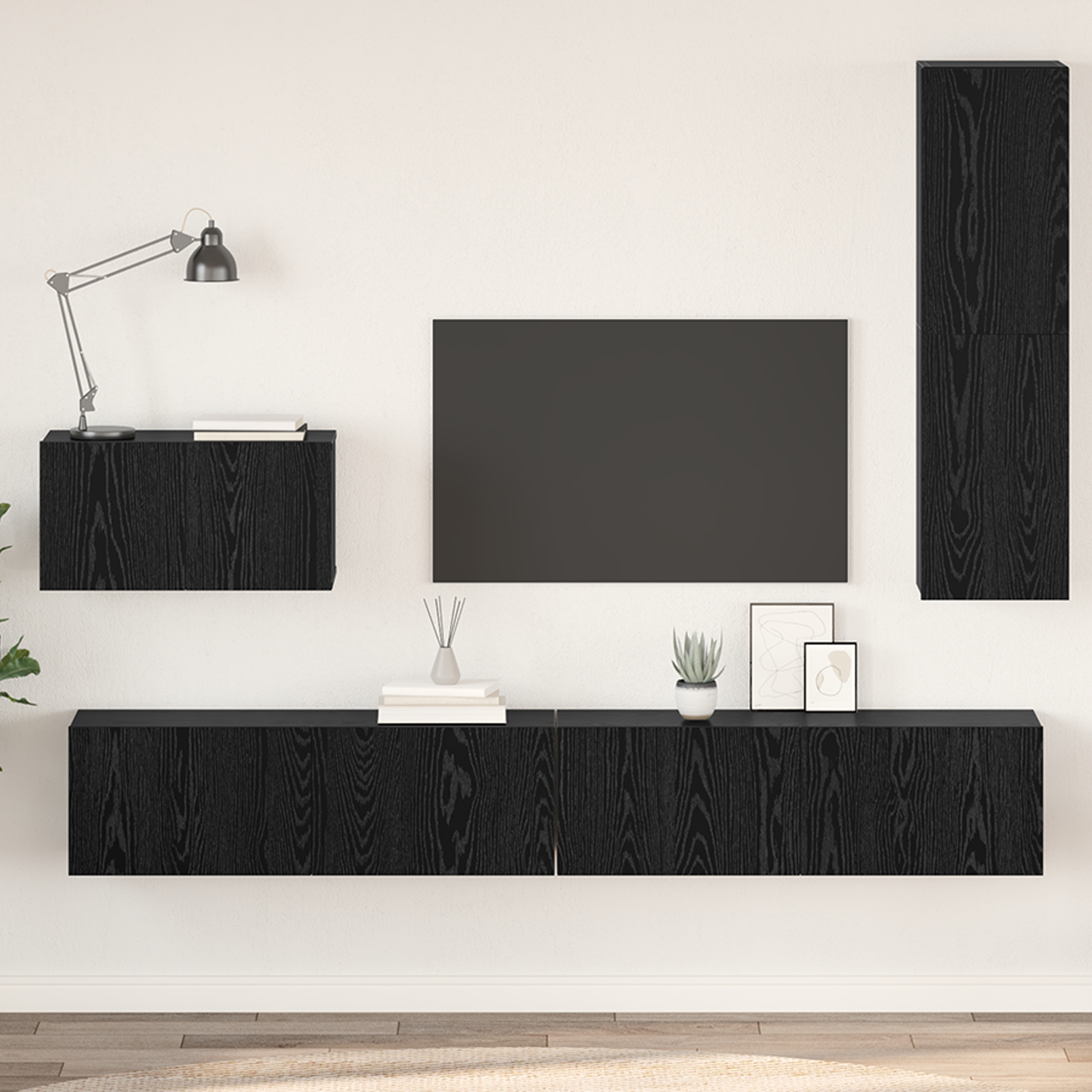 Wand TV Schrank mit Regal Sonstiges mit Speicher mit Tür 4 pcs Schwarz Eiche