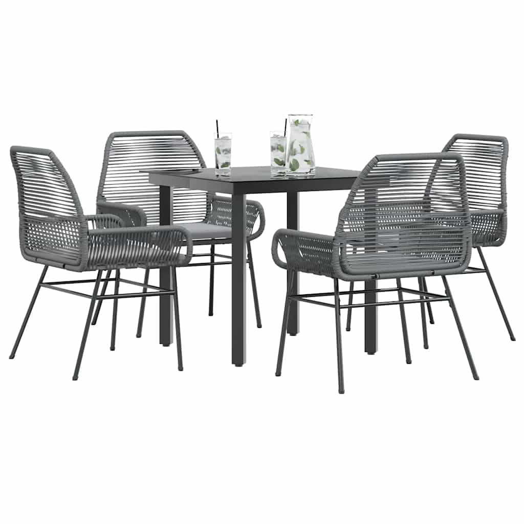 vidaXL 5-tlg. Garten-Essgruppe mit Kissen Grau Poly Rattan Glas vidaXL 5-tlg. Garten-Essgruppe mit Kissen Grau Poly Rattan Glas