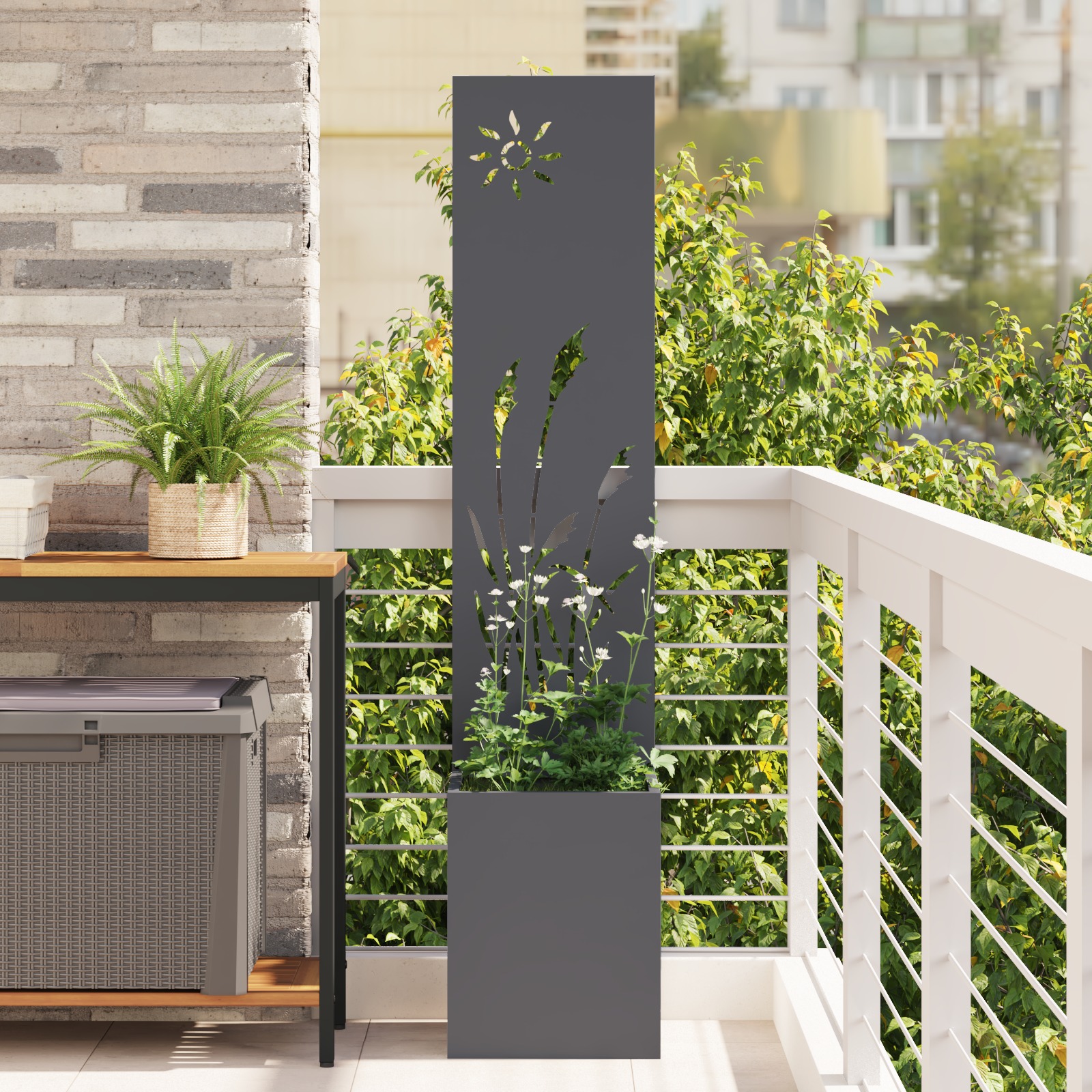Blumentopf mit dekorativem Paneel Anthrazit 32 x 140 cm