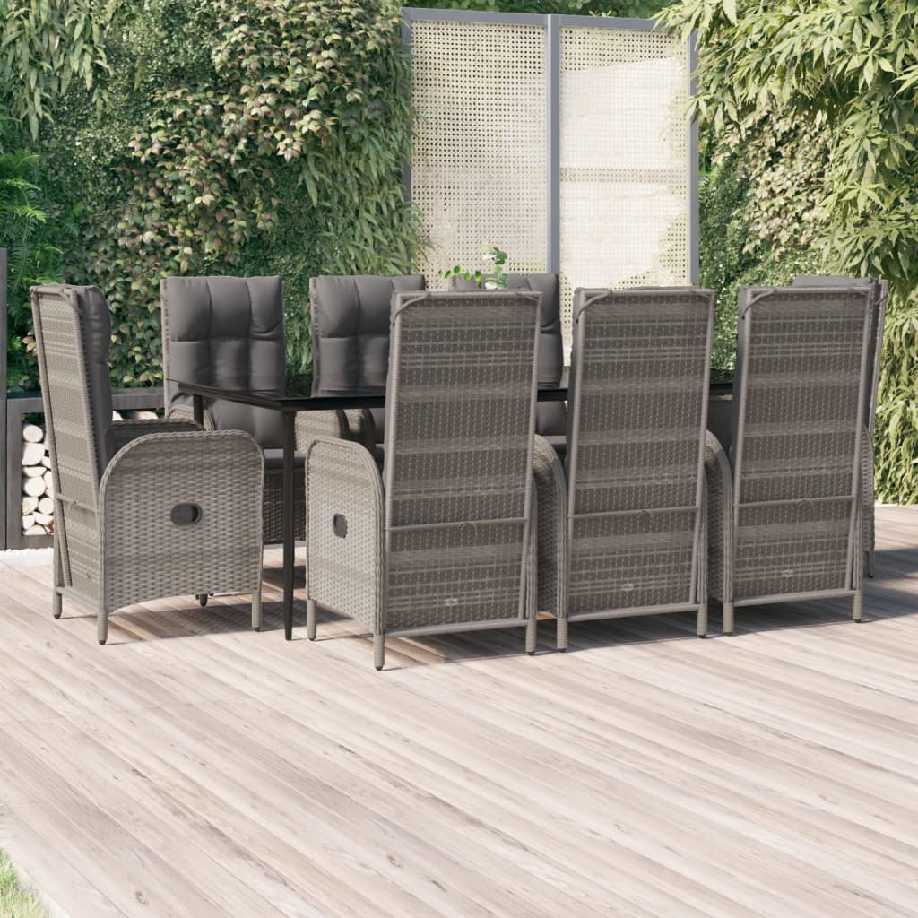 9-tlg. Garten-Essgruppe mit Kissen Schwarz und Grau Poly Rattan 9-tlg. Garten-Essgruppe mit Kissen Schwarz und Grau Poly Rattan