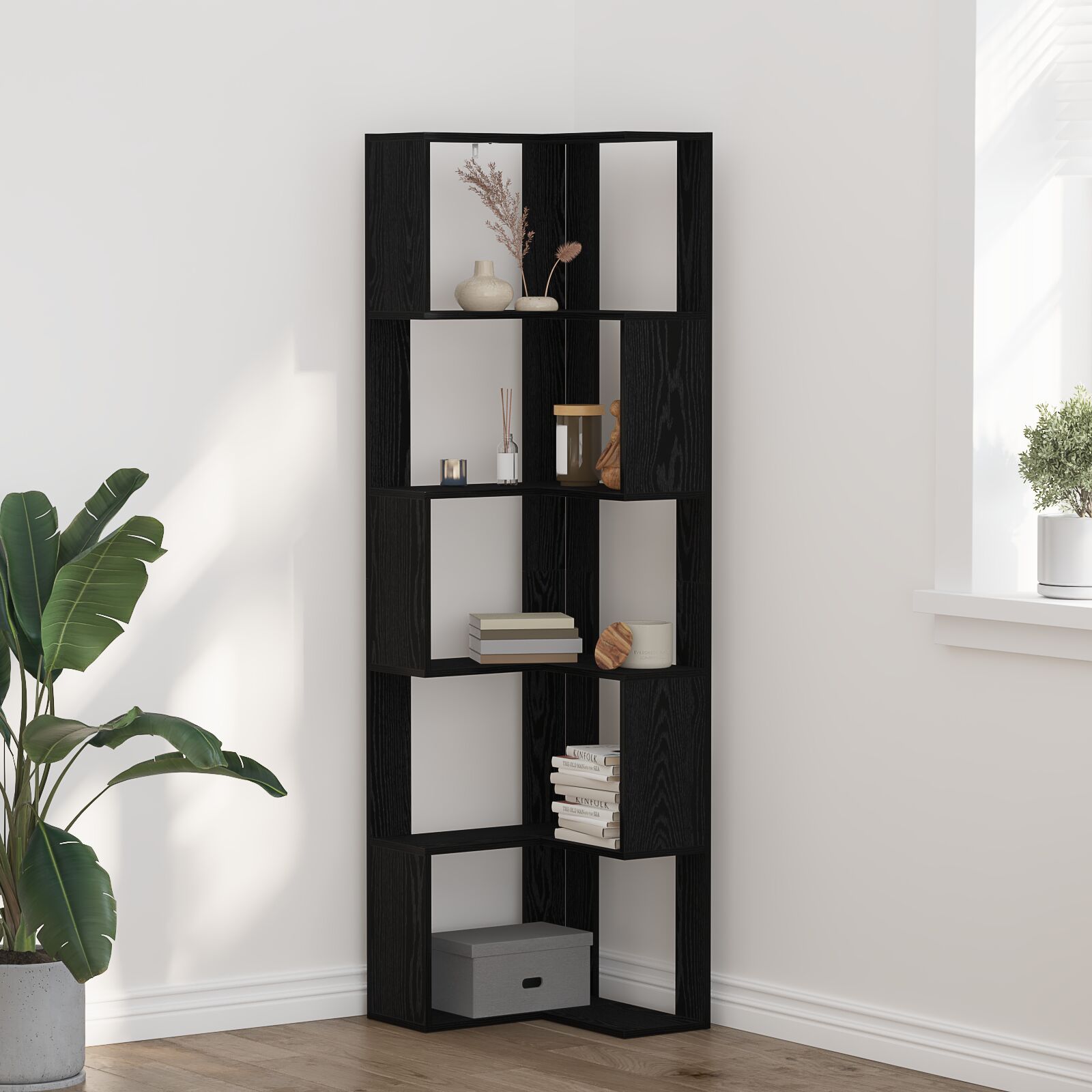 vidaXL Eckbuchregal 5-stufig schwarz Eiche 50x50x179 cm Holzwerkstoff