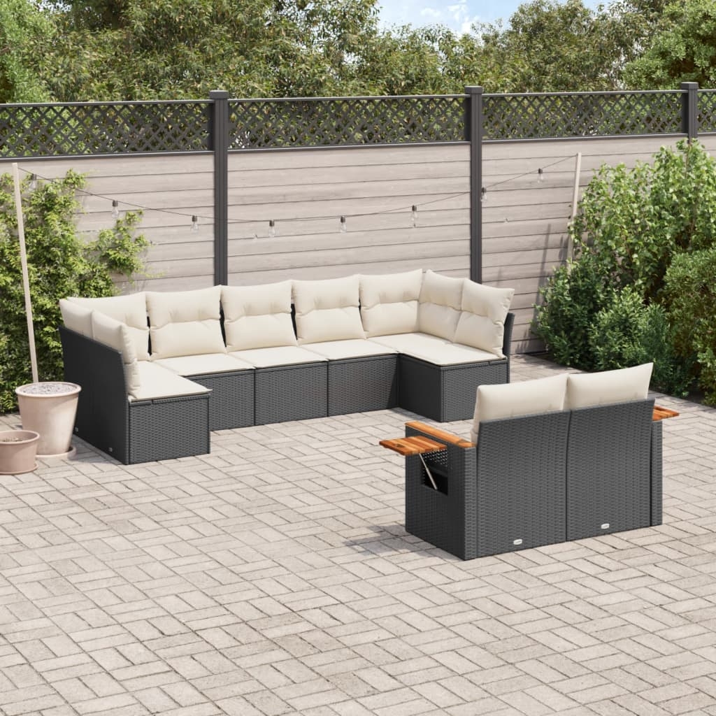 9-tlg. Garten-Sofagarnitur mit Kissen Schwarz Poly Rattan 9-tlg. Garten-Sofagarnitur mit Kissen Schwarz Poly Rattan