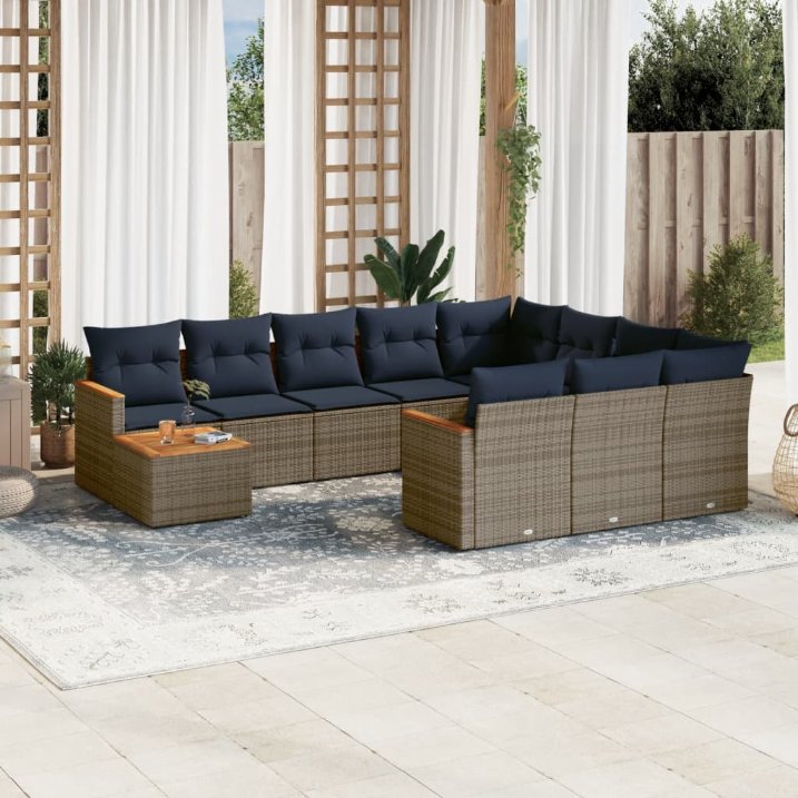 11-teiliges Gartensofa-Set mit Kissen, grau, Polyrattan 11-teiliges Gartensofa-Set mit Kissen, grau, Polyrattan