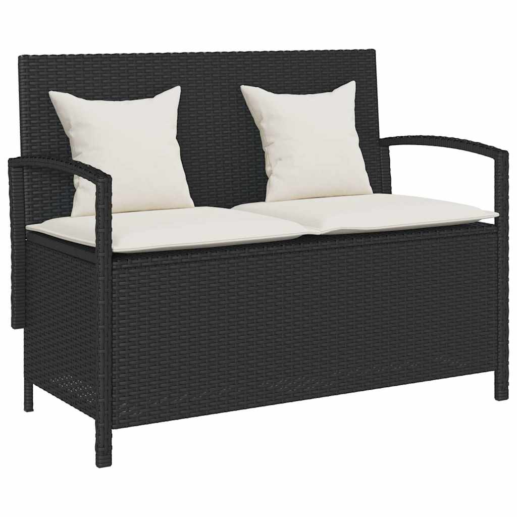 Gartenbank mit Stauraum und Kissen Schwarz Poly Rattan Gartenbank mit Stauraum und Kissen Schwarz Poly Rattan