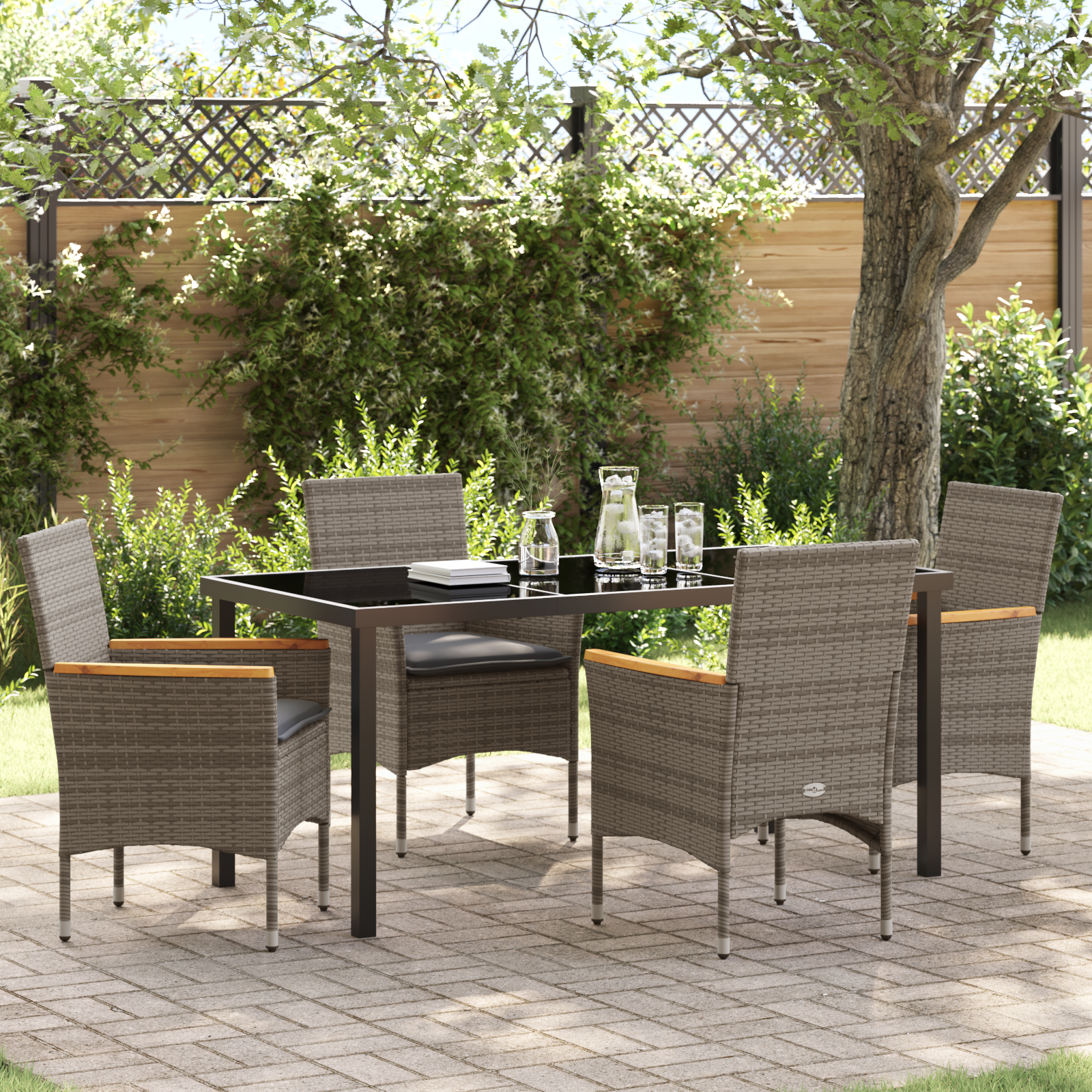 5 Teile Garten Essgruppe mit Kissen Grau Poly-Rattan 5 Teile Garten Essgruppe mit Kissen Grau Poly-Rattan