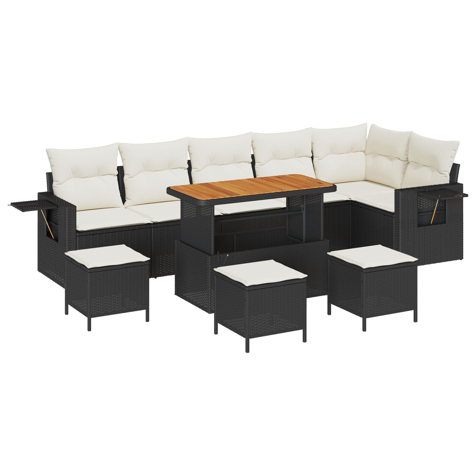 10-teilige Garten Sofa Set mit Kissen Schwarz Poly Rattan Akazie, 4-teiliges Garten Esstisch Set mit Kissen Schwarz Poly Rattan Akazie 10-teilige Garten Sofa Set mit Kissen Schwarz Poly Rattan Akazie, 4-teiliges Garten Esstisch Set mit Kissen Schwarz Poly Rattan Akazie