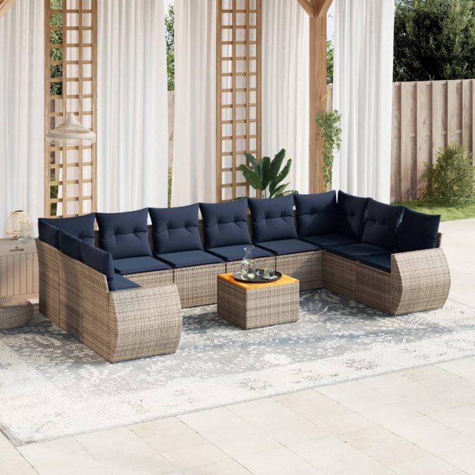 11-teiliges Gartensofa-Set mit Kissen, grau, Polyrattan 11-teiliges Gartensofa-Set mit Kissen, grau, Polyrattan