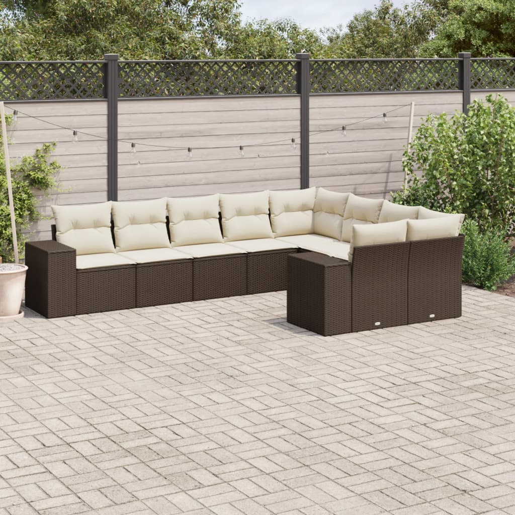 9-tlg. Garten-Sofagarnitur mit Kissen Braun Poly Rattan 9-tlg. Garten-Sofagarnitur mit Kissen Braun Poly Rattan